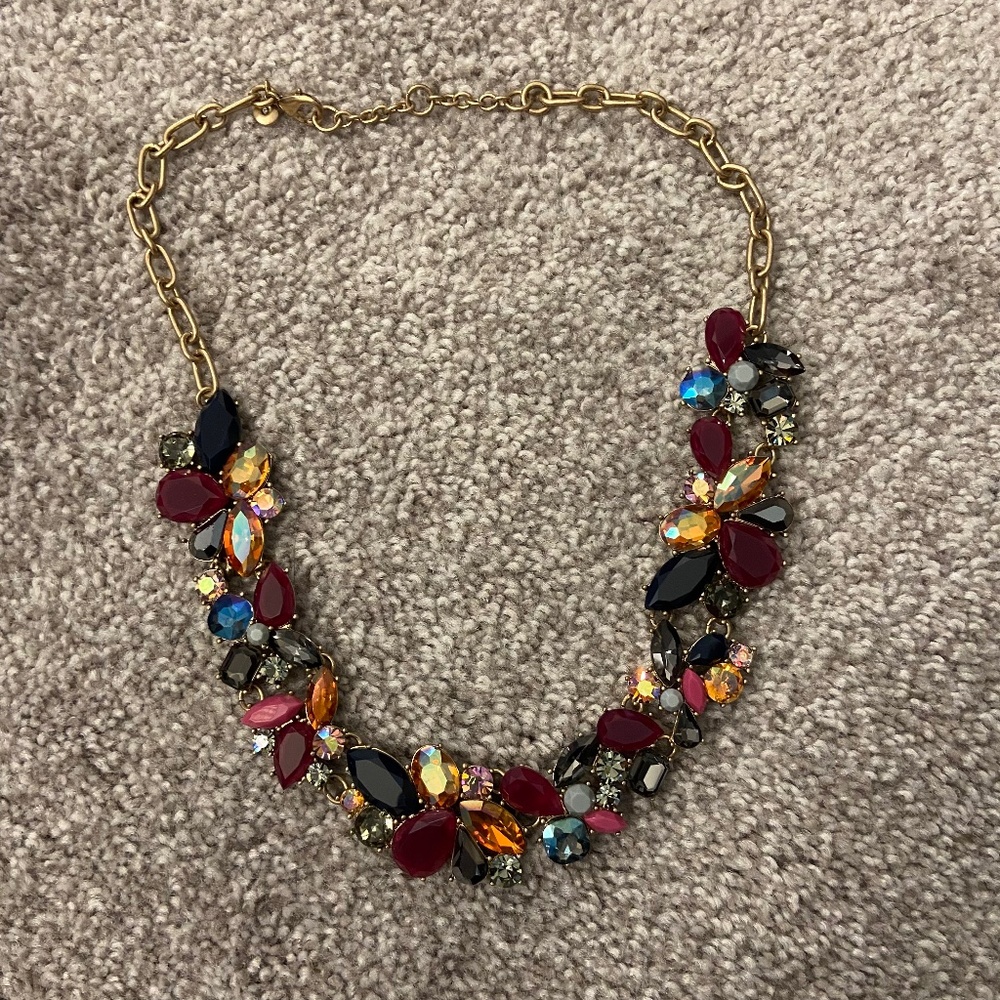 J. Crew Multi-Colored Cluster Gem Statement Necklace